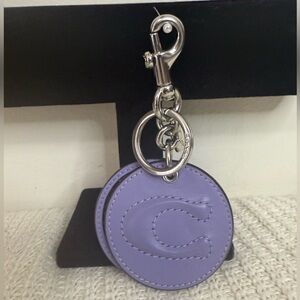 Coach Lavender Leather Keychain with Silver Accents and mirror